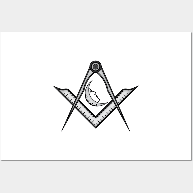 Compass, moon and protractor - Masonic symbol of Junior Deacon for Blue Lodge Freemasonry Wall Art by NxtArt